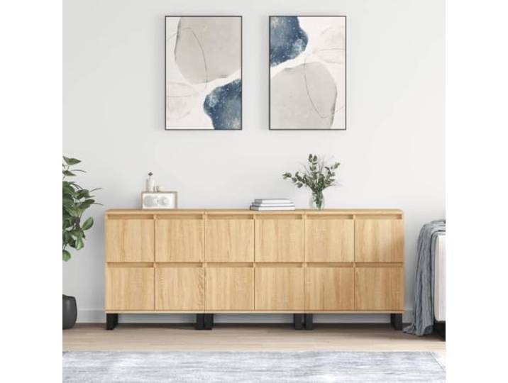 RJPLMFV Anrichte 3-teilig Eiche Sonoma Holz Technik Aufbewahrungsregal, feuchtigkeitsbeständig, Wandbefestigung inklusive, ideal für Wohnzimmer