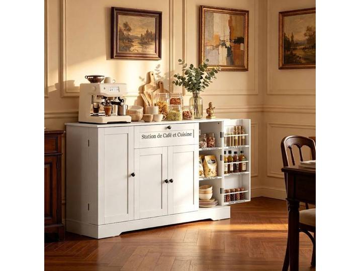 Norevia Buffet de Cuisine Blanc 140 cm avec Tiroir et 4 Portes