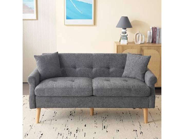 Merax 2 Sitzer Sofa Klein Couch, 162 cm Polstersofa aus Chenille-Stoff Modern Mini Sofa mit dicken Kissen, massiven Holzsofalegs, Doppelsofa für Wohnzimmer/Schlafzimmer/Wohnung, Grau