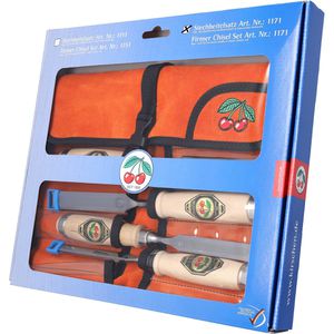 Kirschen Stechbeitel 1171000, handgeschmiedet, 6-teiliges Set, mit Weißbuchengriff, in Velourslederrolltasche, 6 - 26 mm