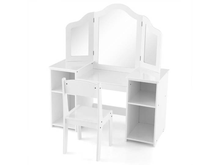 Ensemble coiffeuse enfant avec chaise miroir triptyque amovible rangement table de maquillage ou bureau blanc