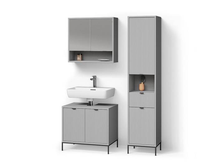 BADMÖBEL-SET ATERNO, Grau, 3-teilig