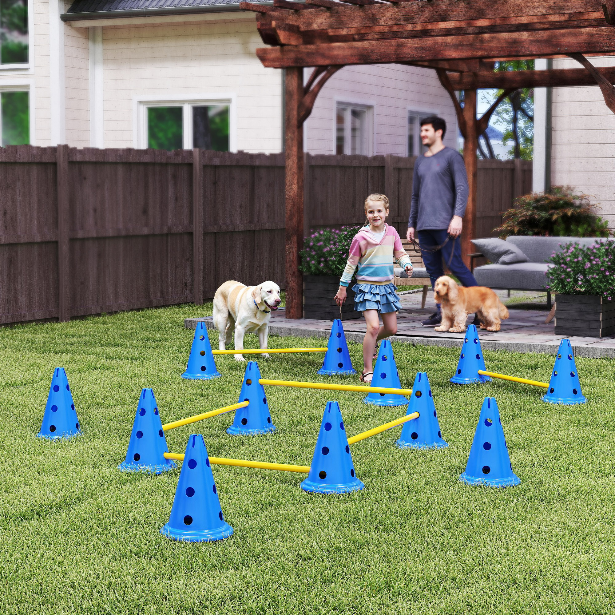 Pawhut Agility Set per cani 6 pezzi 12 coni e 6 ostacoli, borsa da trasporto, 80x22,5x30 cm, Blu   Aosom Italy