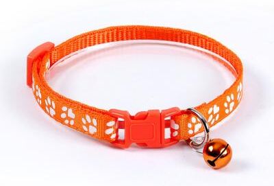 Fusion Finds Adjustable Cat Collar With Bell Cute Paw Print Soft Small Dog Collar For Puppies & Kittens orange
