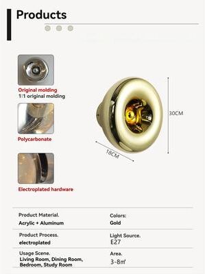 Uplift Picks Designer Lava Art Wall Lamp Bauhaus Chrome LED Sconce gold (18x30cm) neutral Light (4000k)