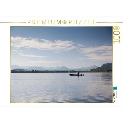 CALVENDO Puzzle Kanu am Morgen auf dem Lake Mutanda | 1000 Teile Lege-Größe 64x48cm Foto-Puzzle für glückliche Stunden
