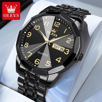 Uplifted Finds OLEVS Original Waterproof Mens Quartz Mirror Watch Stainless Steel Luminous all Black