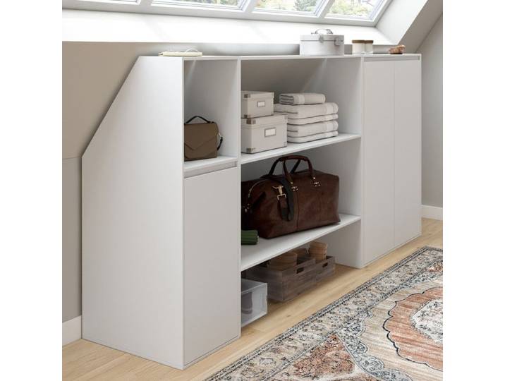 IDMARKET Ensemble étagère 2 niveaux armoire 2 armoire 1 porte + 1 niche sous pente TOMI blanc