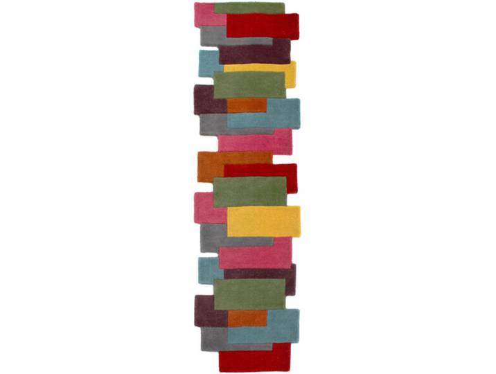 Teppich Collie Grün, Pink, Rot, Gelb, Orange, Grau Anderes Muster Wolle 230 x 60 cm - Teppich