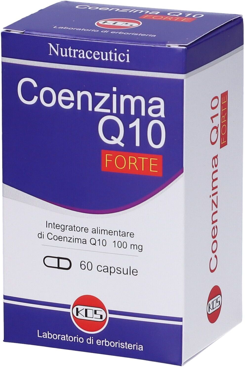 KOS Srl Coenzima Q10 Forte, Integratore Alimentare, 60 Capsule, 100 mg di Coenzima Q10, Supporto Energetico e Antiossidante