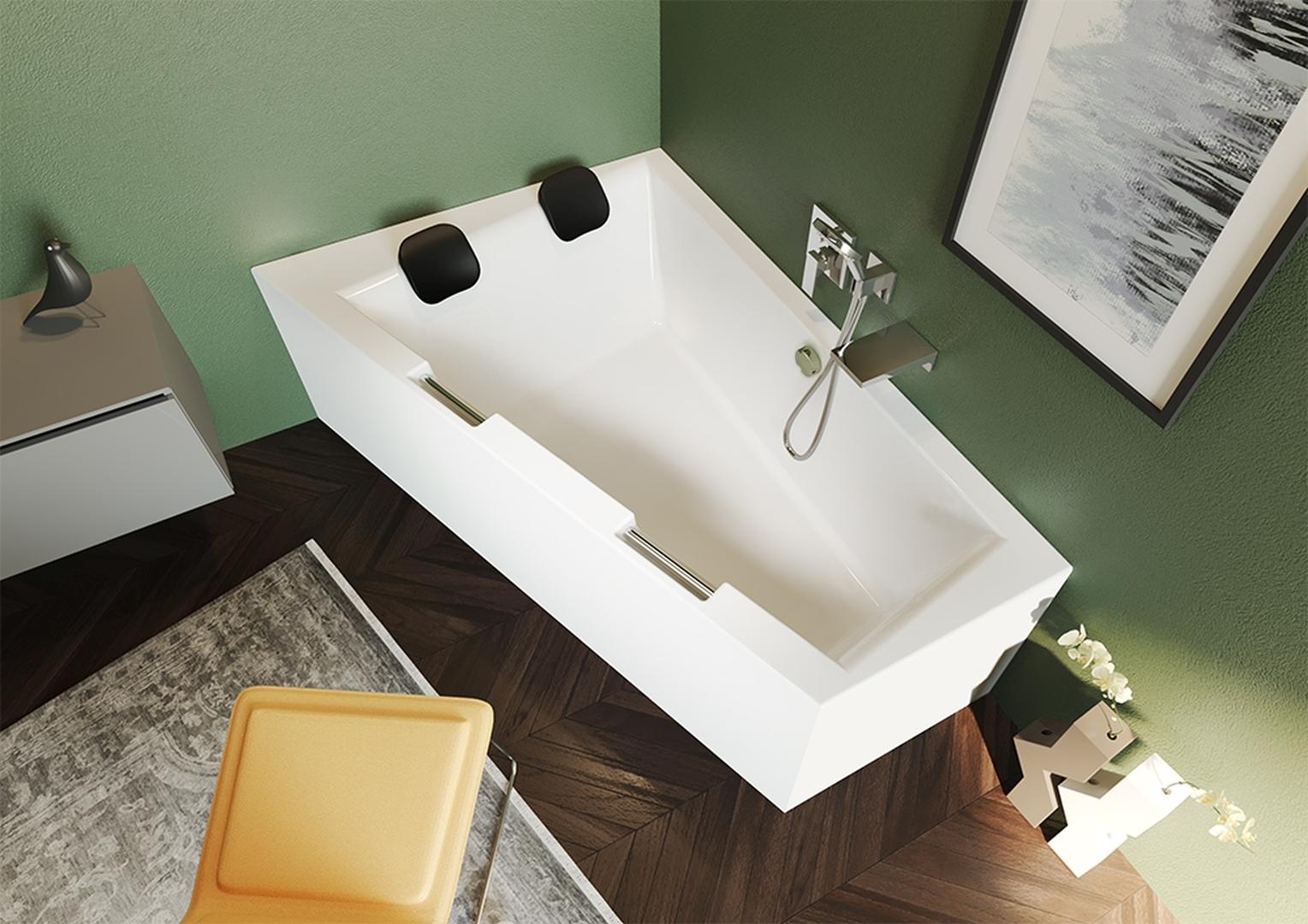 RIHO Doppio Badewanne, asymmetrisch, PlugPlay-Variante, 2-Sitzer, 180x130x62cm, 315 Liter, weiß, B033010005