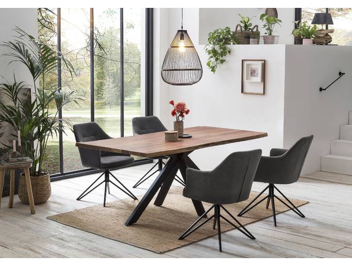 Esstisch HOME AFFAIRE Manhattan , beige (natur, schwarz, natur), B:200cm T:100cm, Tische, Esstisch, mit echter Baumkante