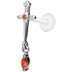 PTFE Labret mit Innengewinde + Titan-Aufsatz DOLCH + KRISTALLTROPFEN