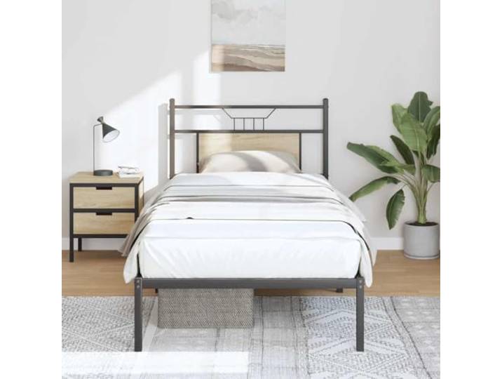 Stabiles Stahlgestell mit Kopfteil und Stauraum 75x190 cm Braun Bettgestell ohne Matratze Sonoma-Eiche 75x190 cm Holzwerkstoff Metallbett mit Kopfteil und Stauraum