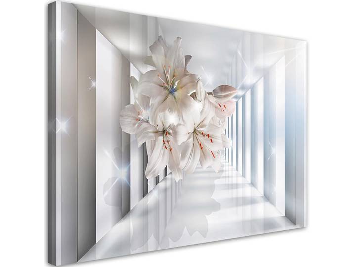 Feeby Leinwandbild Blumen im 3D Korridor 100x70cm, Beige, Baum/Pflanze/Natur, Rechteckig, 100x70 cm, Bilder & Rahmen, Bilder, Leinwandbilder