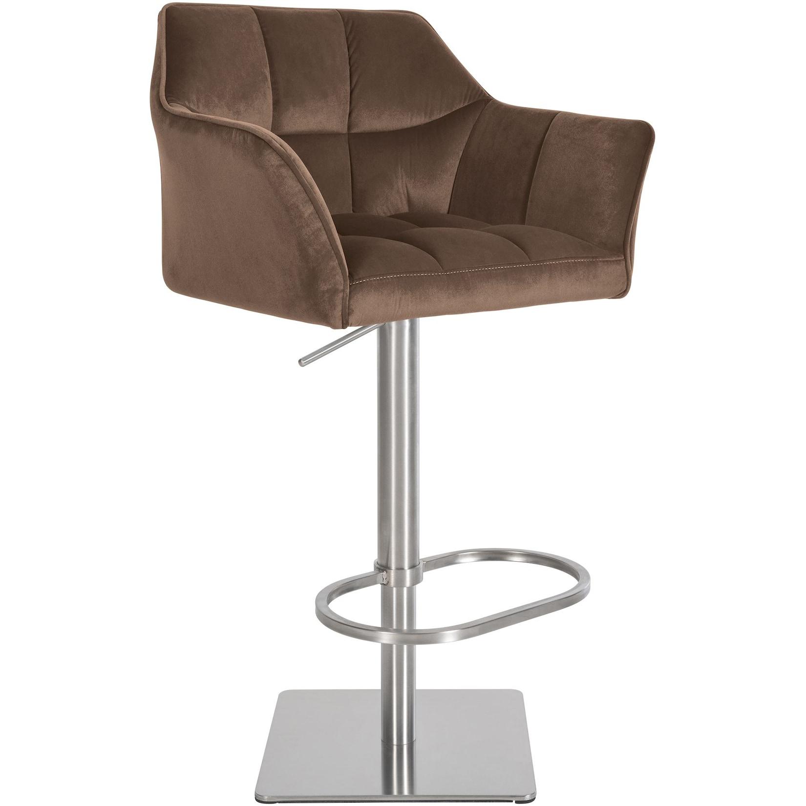 CLP Barhocker Damaso E Samt - Farbe: braun, Gestellfarbe: edelstahl