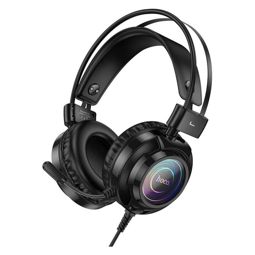 Hoco Wired headphones wire headphones USB A + Jack 3,5 mm with microphone gaming W110 2 m black (Kabelgebunden) (W110 black)