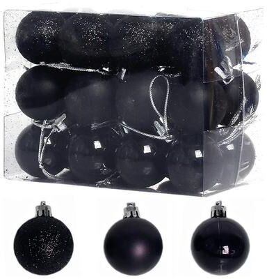 Inspired Deals Christmas Tree Ornaments Glitter Ball Baubles Set Of 24 For Holiday Tree Decorations black