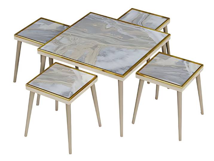 Xlmoebel Satztisch Modernes Wohnzimmer-Set aus Holz in Grau mit abstraktem Muster (Set), Made in Europa
