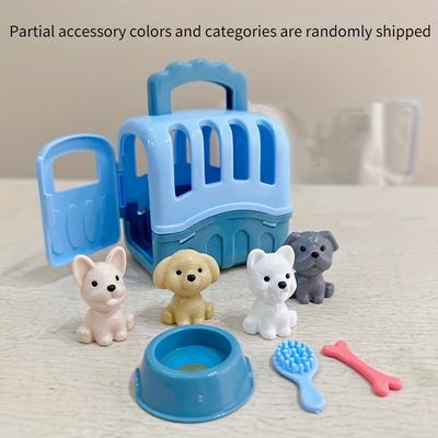 Perfect Picks Market Dog Grooming Toys With Puppy Carrier, Pet Care Play Set For Toddler Kids, Educational Toys For Mini Dolls blue