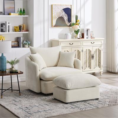Loedds Large Seat Swivel Chenille Chair with Ottoman, Oversized Accent Chair for Heavy People