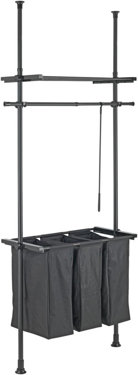 Telescopisch Opbergsysteem met Sorter voor Kleding - 3 Compartimenten, Verstelbaar, Zwart