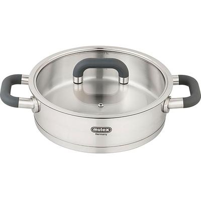 Servierpfanne MULEX "LUGANO", grau (edelstahlfarben), Ø:24cm, Pfannen, Glasdeckel, Schüttrand, Kapselboden, Ø 24 cm, 5 Liter, Induktion