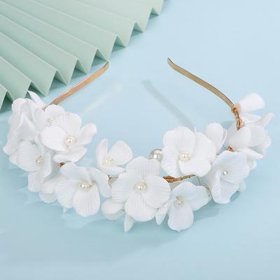 Fashion Sheath Handmade Bridal Flower Crown With Pearls Elegant Floral Wedding Headpiece & Pearl Tiara For Brides gold