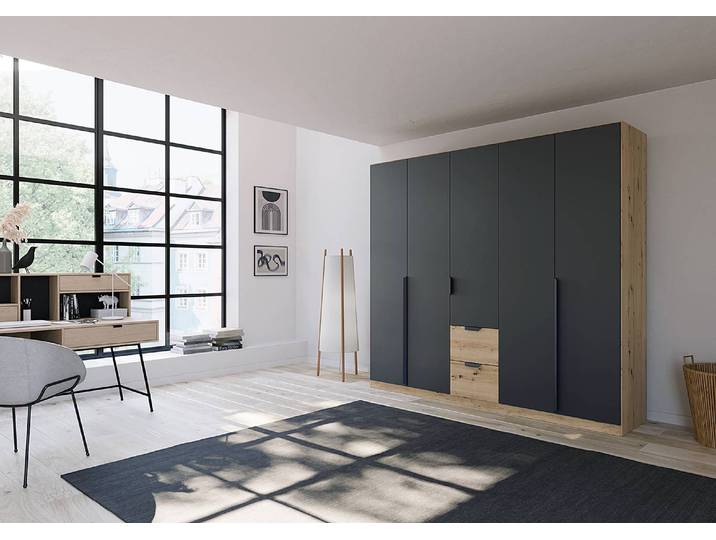 Drehtürenschrank Dark&Wood Schubladen 226cm Grau ohne Spiegeltür/-en