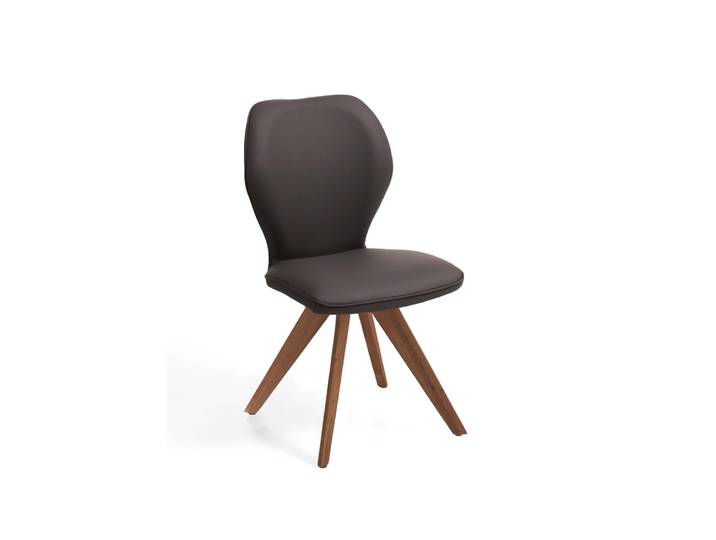 Design-Stuhl, Wild-Nussbaum & Leder, 49,5×60 cm, 180° Drehbarkeit, Modern, Niehoff-Sitzmöbel