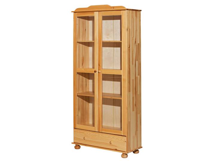 Livetastic Vitrine, Natur, Holz, Pinie,Kiefer,Kiefer,Kiefer, massiv, 3 Fächer, 1 Schublade(n) Schubladen, 85x189x35 cm, Wohnzimmer, Wohnwände, Vitrinenschränke