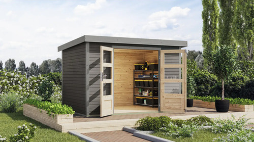 Gartenhaus Karibu Metalwood 4B Blech graualu 322 x 236,5 cm terragrau