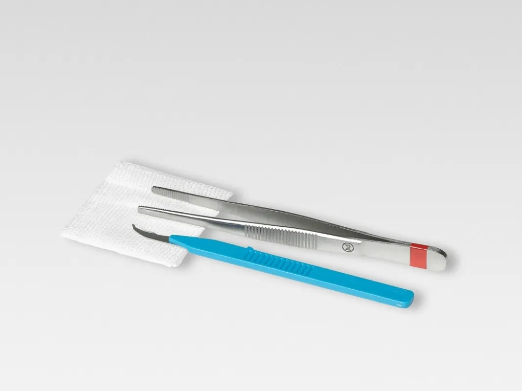 Fuhrmann GmbH Einmal-Fadenzieh-Set Station (15 Sets) steril, mit Metall Pinzette, Fadenziehmesser und Kompresse 35891