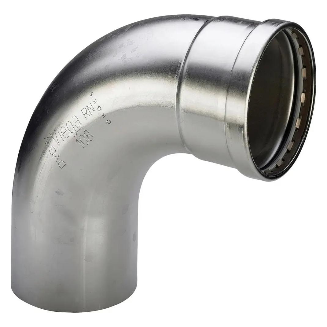 Viega Inox-Bogen 90 Grad 108mmINOX, Edelstahlhülse / Nippel, SC-Contur (482640)