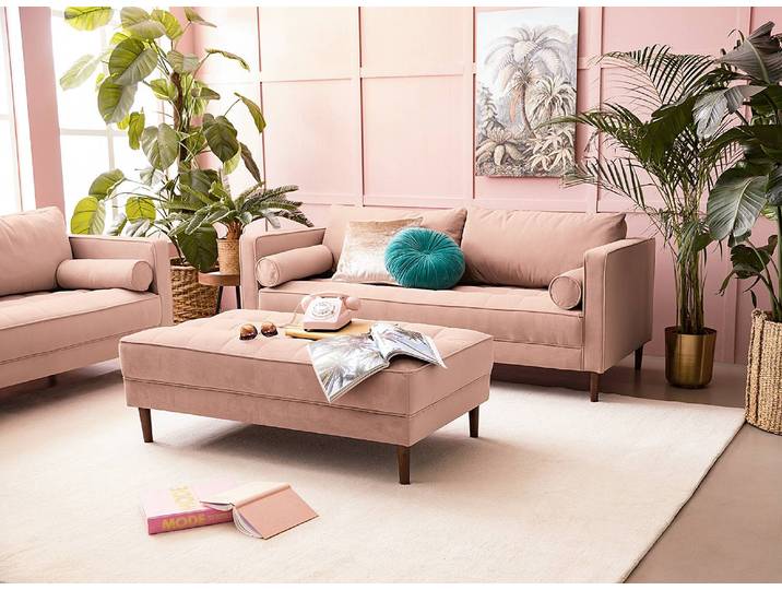 Banquette 124 x 43 x 69cm Rose foncé/Rose Velours Vaia: Rose