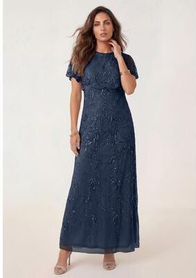 Plus Size Women's Plus Size Beaded Capelet Maxi Gown - Glam Evening Dress by Roaman's in Navy (Size 34 W) Beaded Formal Evening Capelet Gown