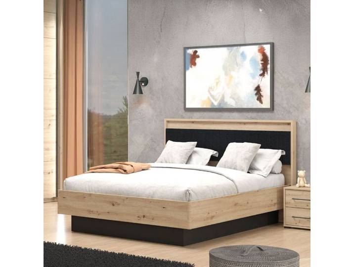 Lit Double Filogaso Dmora en Tissu Marron Chêne Noeuds