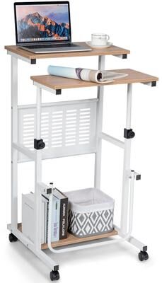 Portable Laptop Cart on Wheels Small Standing Desk w/ Adjust-Height