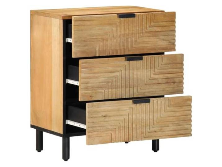 KTHLBRH Nachttisch braun 50 x 33 x 60 cm aus Mango Massivholz Mango-Massivholz, Wüstenbraun-Finish, CNC-Vorderseite, 10 cm Holzbeine, Wandbefestigung, Montage