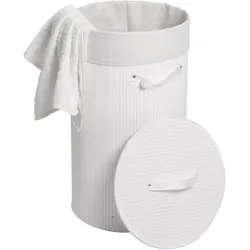 Wäschekorb MCW-C21, Laundry Wäschebox Wäschesammler Wäschebehälter Wäschetonne, Bambus rund 59x35cm 50l ~ weiß