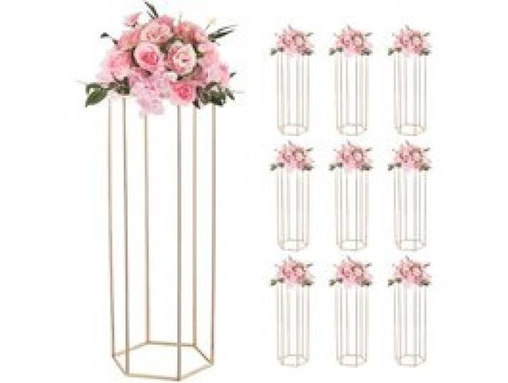 VEVOR Hochzeitsblumenständer 310x270x800 mm, 10 Stk. Blumenständer mit Acrylablage & sechseckigen Beinen, Pflanzenhocker für Hochzeiten, Partys, Geburtstage, Zuhause, Tischdekorationsständer, Roségold