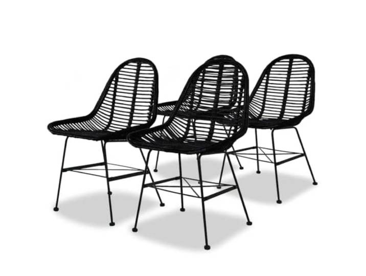 KDVXBCQJH Esszimmerstühle 4er Set Rattan Küchenstuhl Schwarz Ergonomische Rattan-Sitzfläche mit robustem Schmiedeeisen-Gestell für Küche und Esszimmer. Belastbar bis 110 kg.