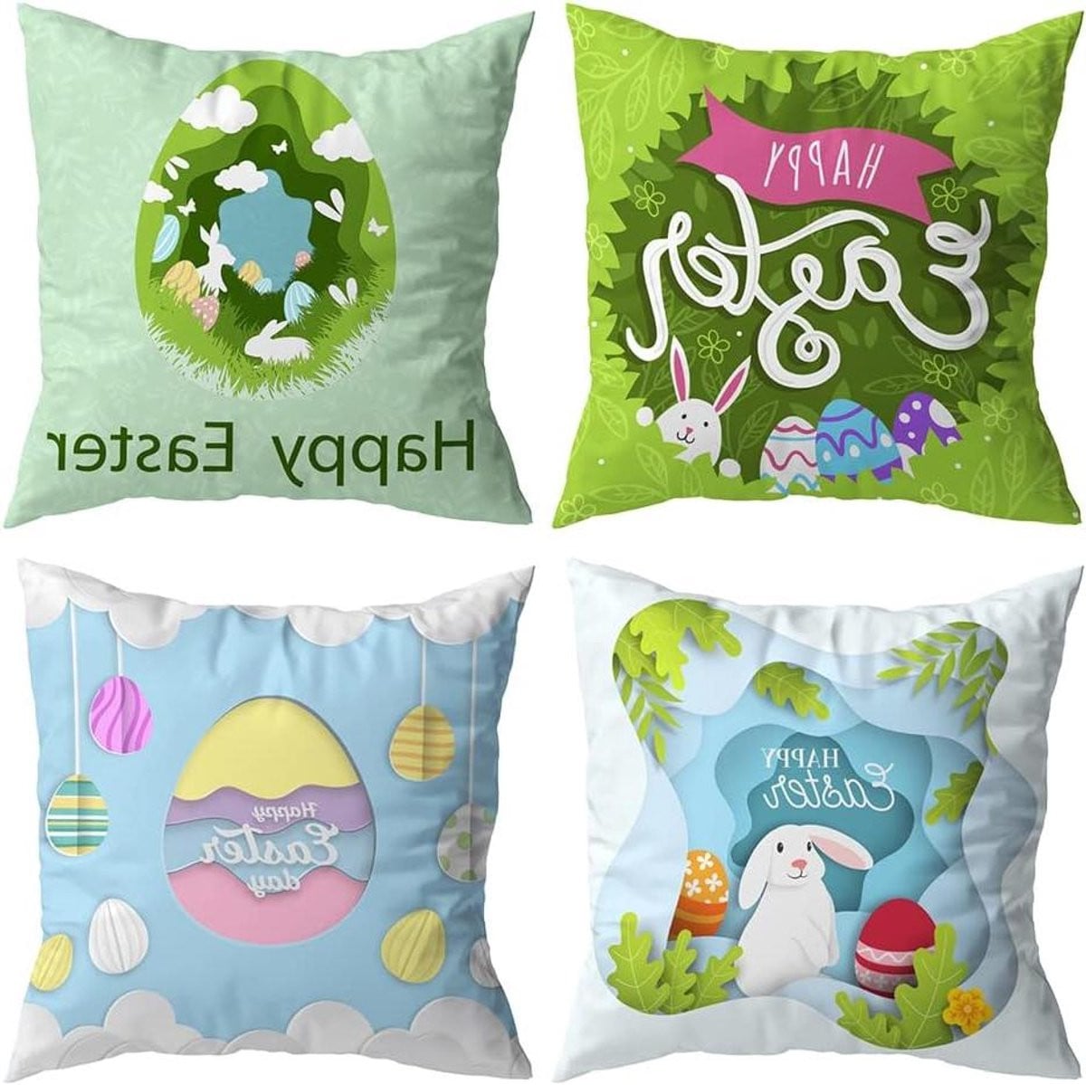 Zijdezachte polyester paaskussensloop voor bank en bed - Lente decoratie - 45 x 45 cm - Type 2