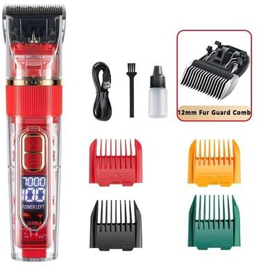 Uplift Treasures Professional Rechargeable Pet Hair Clipper Grooming Kit red 12mm Set