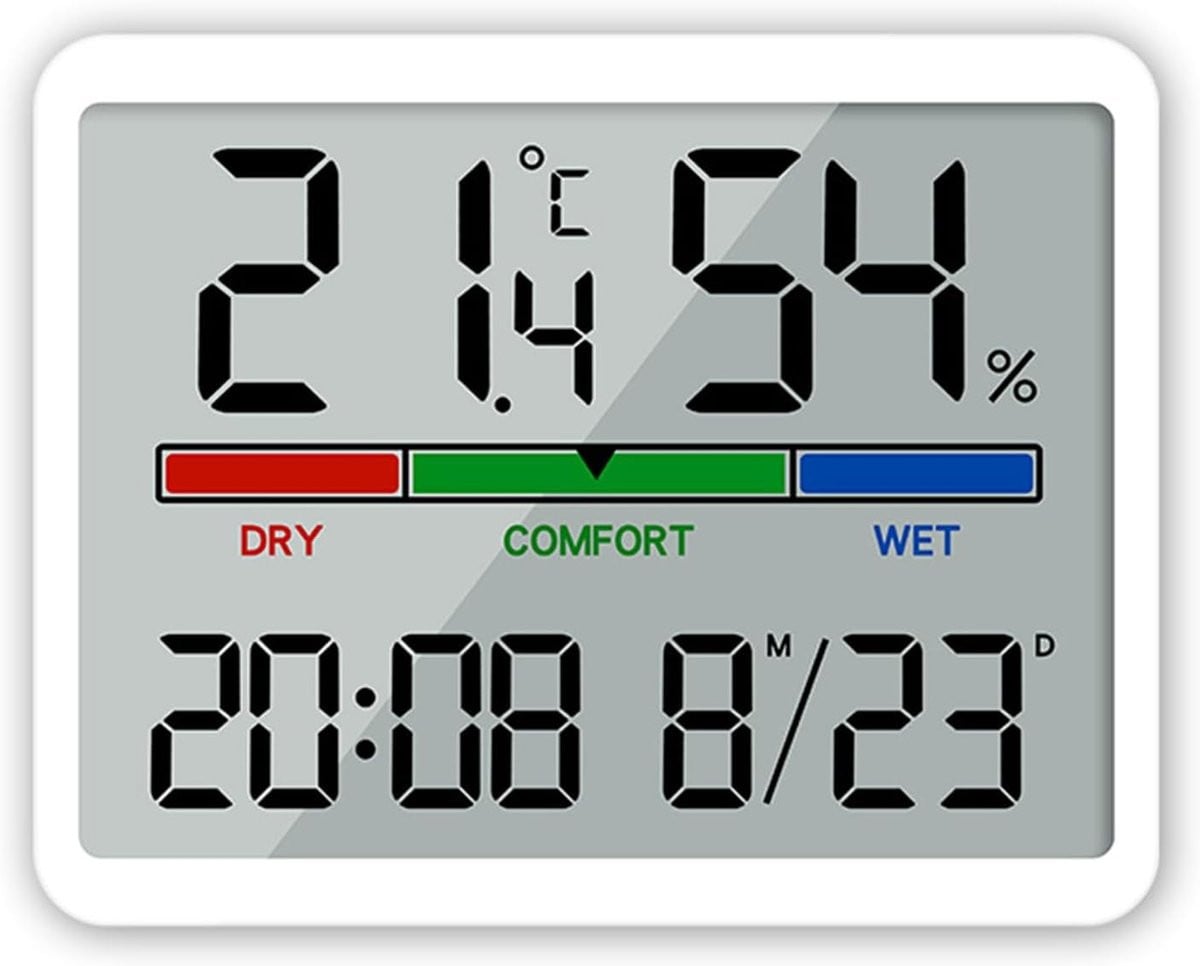 Digitale wekker en weerstation met thermometer in wit