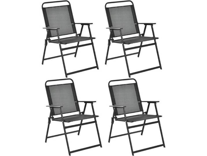 Ensemble de Chaises Pliantes d'Extérieur - GOPLUS - Noir - Métal - Confortable et Pliable