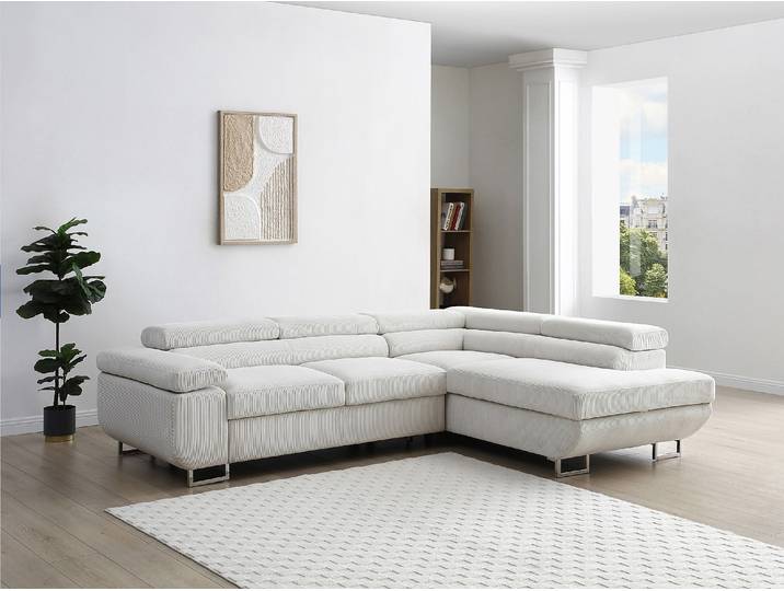 Ecksofa mit Schlaffunktion - Ecke rechts - Cord - Beige - NURAZIO