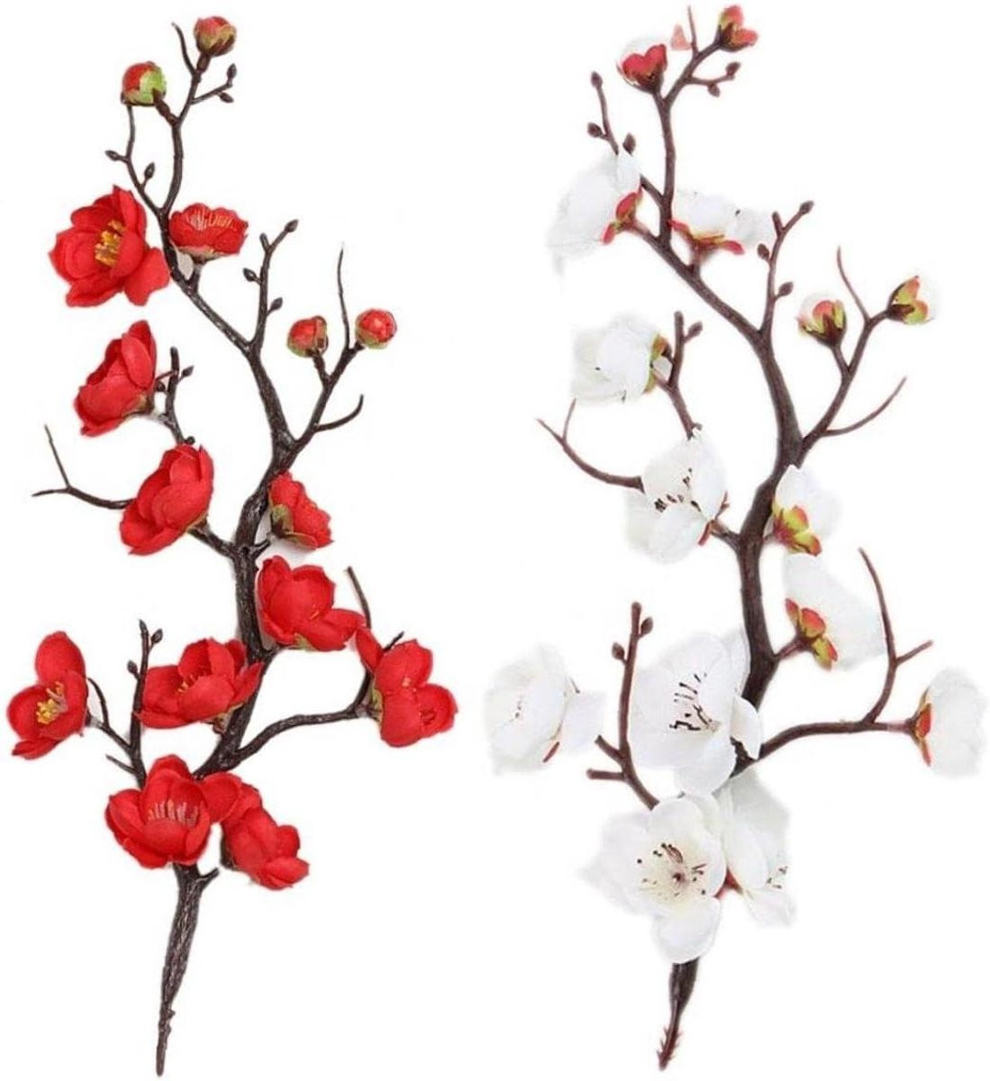 Kunst Plum Blossom Takken Rood Wit - 30 cm