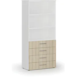 Büroschrank mit Schubladen PRIMO WHITE, 800 x 420 x 1781 mm, weiß/eichenfarben.