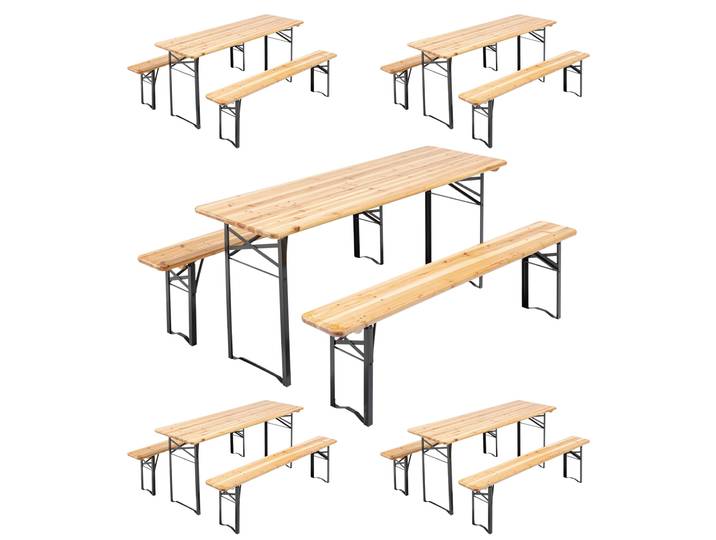 Oviala - Lot de 5 tables et bancs brasserie en bois
